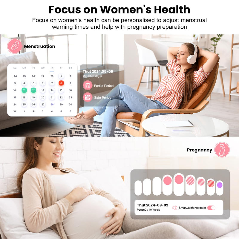 Smartwatch for Women, 1.83” Fitness Watch with Blood Pressure, Calls/Messages, Female Cycle Tracking, Heart Rate & Sleep Monitor, IP68 Waterproof for Android & iPhone (Rose Gold) Rose Gold