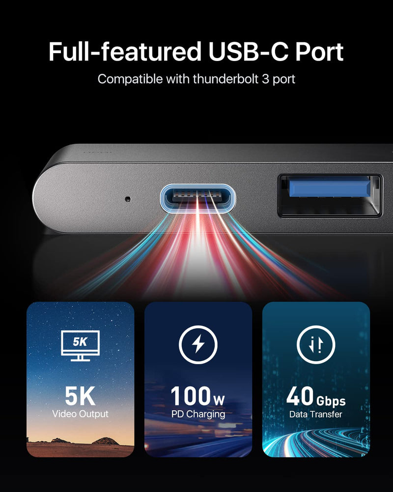 andobil 7-2 USB C Hub Adapters for MacBook (Top Intelligent Chip) Mac Dongle for MacBook Pro Air 13 15 inch M1 2022/2021-2018 with 4K HDMI, 100W PD, 40Gbps TB3 5K@60Hz, USB-C, 2 USB 3.0, SD/MicroSD The Space Grey