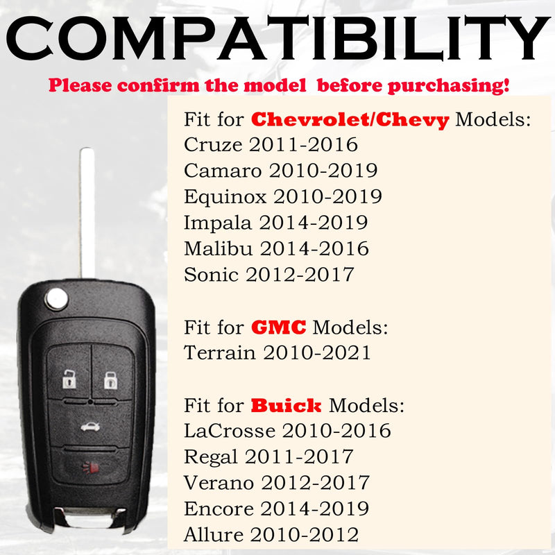 Flip Key Fob Remote Replacement Fits for Chevy Cruze Equinox Camaro 2010 2011 2012 2013 2014 2015 2016 Impala 14-2017 2018 2019 Malibu Sonic Buick Regal Verano Encore GMC Terrain Keyless Entry Remote