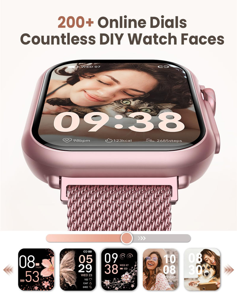 Smart Watches for Women (Android/iPhone), 1.83" HD Smart Watch with Calls/Messages/Notifications, Sleep/Heart Rate/SpO2/Blood Pressure Monitor, 110+ Sports Modes Fitness Tracker Watch, 1000mAh Battery Blush-Pink