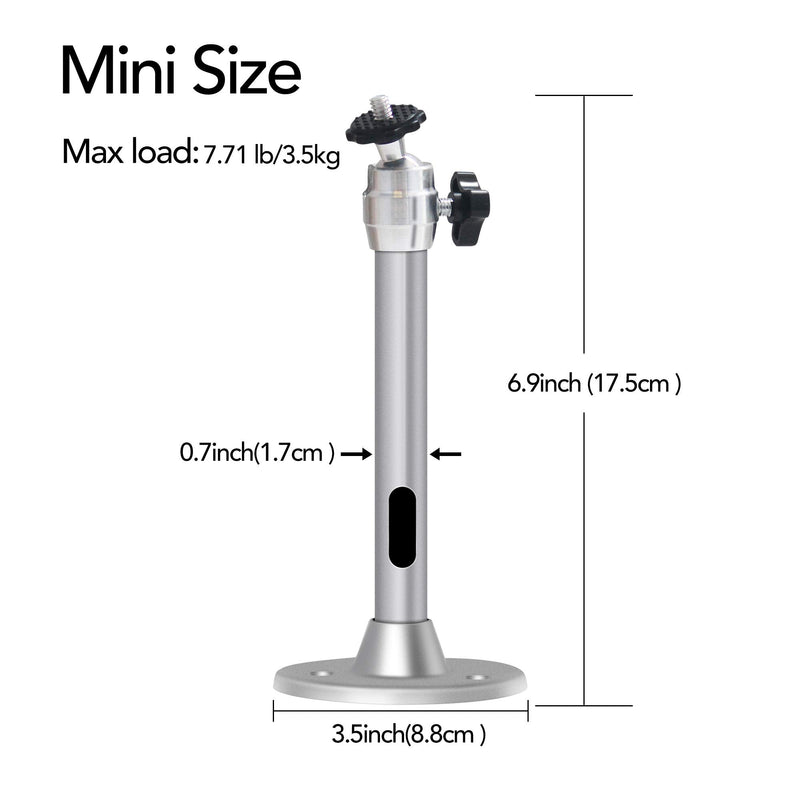 Mini Ceiling Projector Mount - for Projectors CCTV DVR Cameras - Compatible with QKK, VANKYO,DR.J, DBPOWER - Length 175mm/6.88in Silver