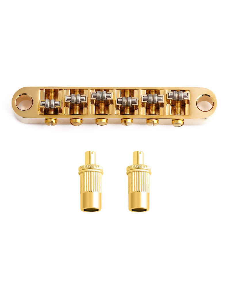 Holmer Tune-O-Matic Style Guitar Bridge Roller Saddles 6 String Gold Plated Compatible with LP Les Paul SG Style Electric Guitar Parts Replacement.