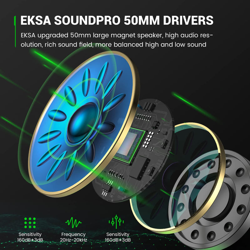 [AUSTRALIA] - EKSA Fenrir S Gaming Headset with Microphone, Noise Cancelling Mic, Comfortable Ear Pads, 50 mm Drivers, RGB Light, One Key Control, Gaming Headphones for PC, Xbox, PS4, PS5, Switch, Controller 
