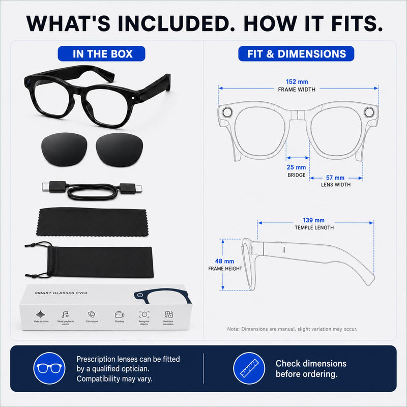 Smart Glasses with Camera - 8MP AI Glasses Video Recording 1080P Anti-Shake | POV Video, 165-Language Real-Time Translation, AI Voice Assistant, Open-Ear Audio, Bluetooth WiFi Sunglasses for Men & Women