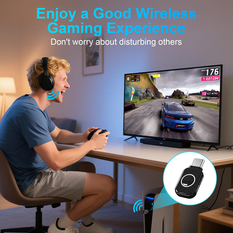 ZIOCOM USB-C Bluetooth Adapter for PS5, Bluetooth 5.3 Dongle with APTX Low Latency & aptX-Adaptive, Wireless Audio Transmitter for Headphones & Earbuds, Not for Keyboard/Mouse/TV(Black) Black