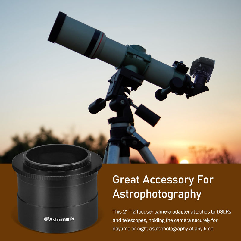 [AUSTRALIA] - Astromania 2 Inch T2 Focal Telescope Camera Adapter Ⅱ for SLR/DSLR Cameras More Convenient with Groove Design to Simply Attach Camera to Telescope, Metal M42 T Mount Astronomy Adapter for Photography 