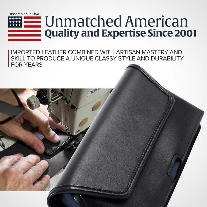 Turtleback Phone Belt Case Designed to fit 2 iPhone 14 Pro Max 13 Pro Max or S25 S24 S23 Note 20 Ultra, Black Leather Holster Pouch with Heavy Duty Rotating Belt Clip, Black Leather / Metal Clip Horiz Extra Large