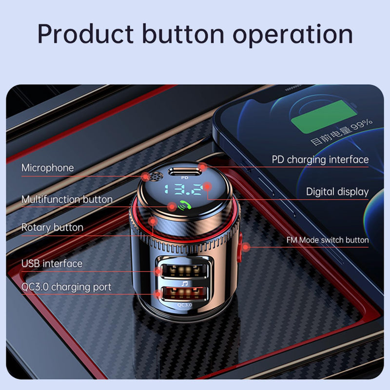 [AUSTRALIA] - Bluetooth Car Adapter, PD30W AUX Wireless Bluetooth FM Transmitter USB C & QC3.0 Dual Fast Charging Music Player HiFi Bass Sound for Hands-Free Calling USB Drive 