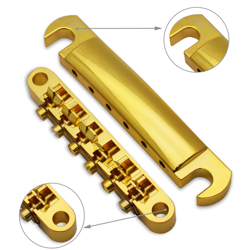MAXCHEER A Set of String Saddle Tune-O-Matic Bridge & Tailpiece For GB LP Style Electric Guitar (Gold) Gold