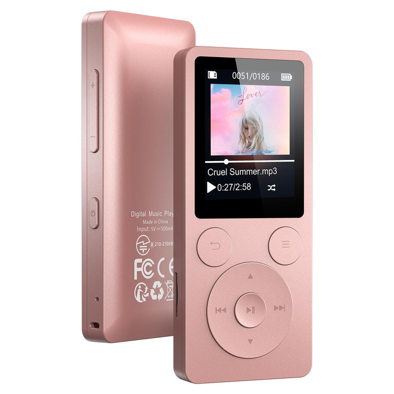 32GB MP3 Player with Bluetooth 5.3, Speaker, Simple Physical Buttons | Portable Music Player with FM Radio, 1.8 inch Screen, 40 Hour Battery Life, Voice Recorder, Supports 128GB Micro SD Card Pink