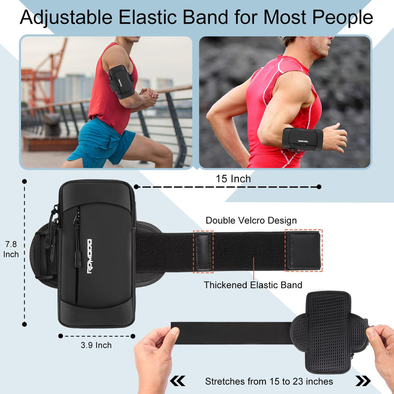 Phone Holder for Running, Large Capacity Arm Band for Phone for Running Walking, Lightweight Armband Cell Phone Holder for iPhone 12 13 14 15 Samsung Galaxy S23 S22 Ultra Under 7.5 Inch (Black) 01-Black