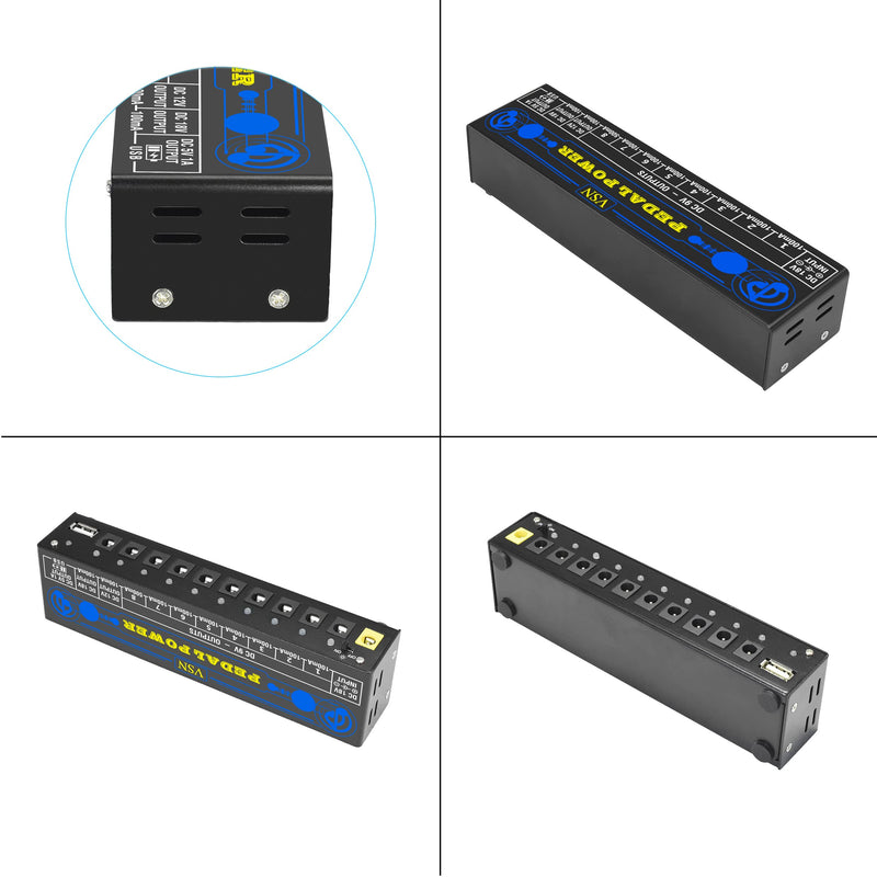 VSN Guitar Pedal Power Supply 10 Isolated DC Output for 9V/12V/18V Guitar Bass Effect Pedals with USB Ports Blue Power Supply