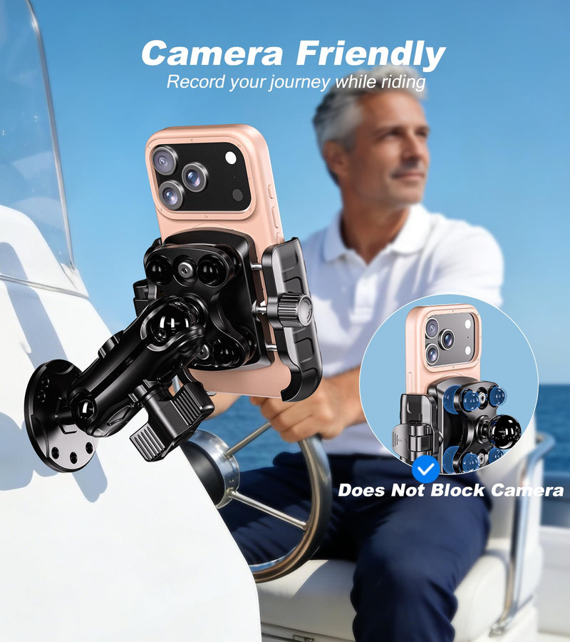 LOKTENWO Anti-Vibration Phone Mount Holder with Vibration Dampener | 1s Lock & Release Camera Friendly Aluminum AMPS Hole Round Base & Medium Arm for Car Truck UTV Boat, Fit 5.4''-7.2'' Phones