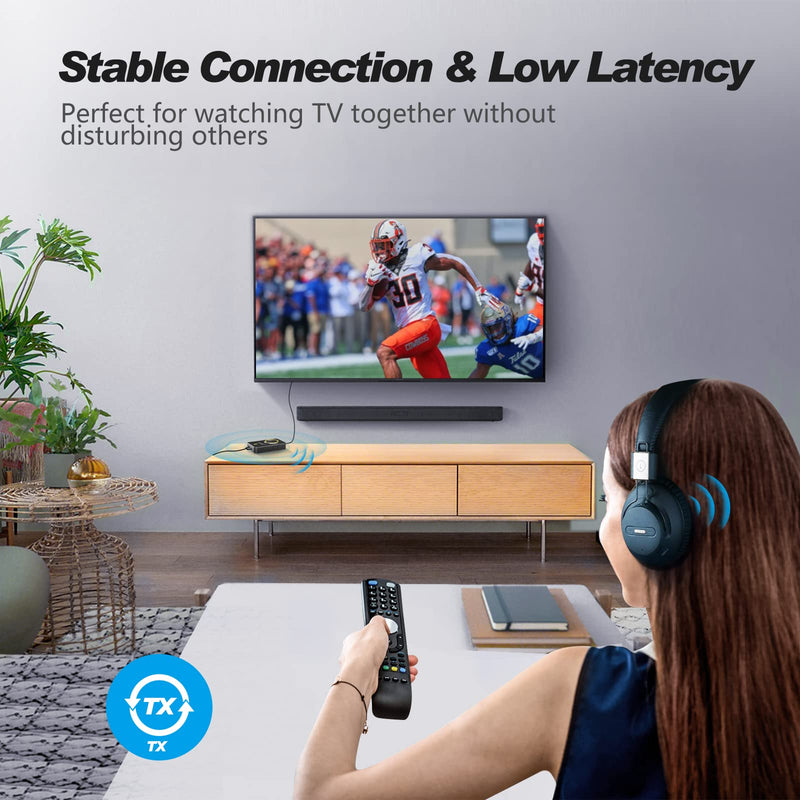 [AUSTRALIA] - Smof Bluetooth Transmitter for TV, Bluetooth Receiver for Car Speaker, 2-in-1 Wireless 3.5mm Bluetooth Aux Adapter with Built-in Mic and Battery, Dual Link, aptX Low Latency (Black) 