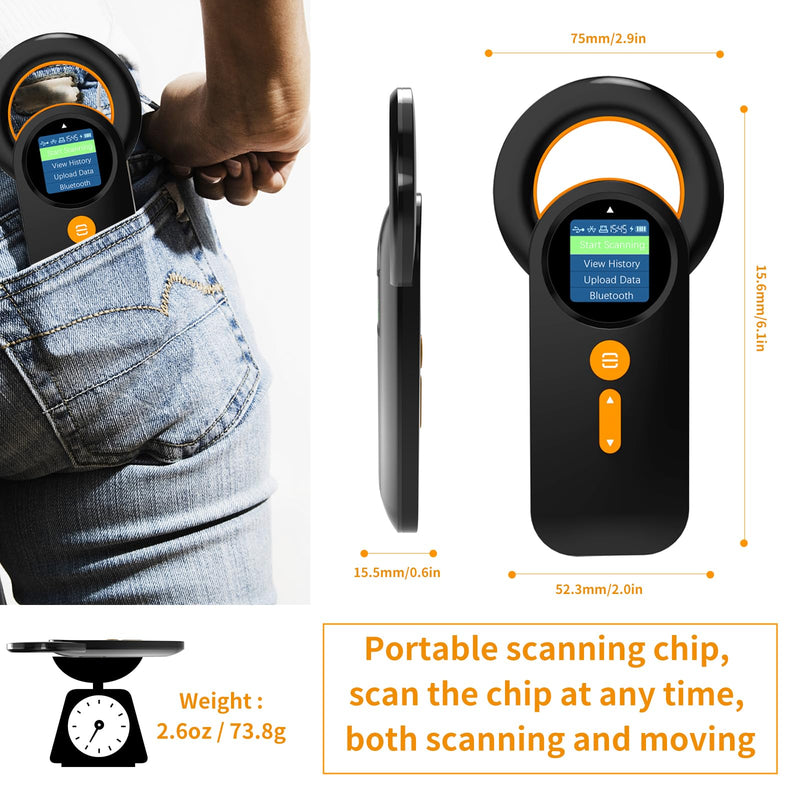 Bluetooth Pet Microchip Reader,Alacrity 3-in-1(2.4GHz Wireless+Bluetooth+USB) Animal Universal Microchip Tag Reader Scanner with 1.44” TFT Screen,800mA*H Rechargeable Battery,240 Pieces Data Storage Na-q30