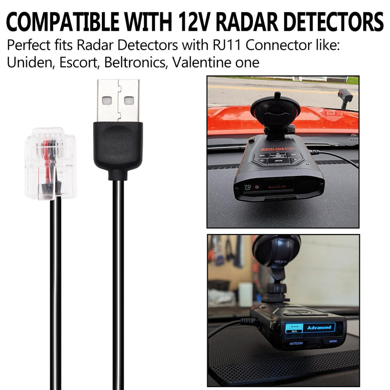 USB to RJ11 Plug Radar Detector Cable, 5FT Radar Detector Power Cord, Replacement Power Adapter for Escort Radenso XP Uniden Beltronics Cobra Whistler Radar Detectors (RJ11-5FT) Q-066