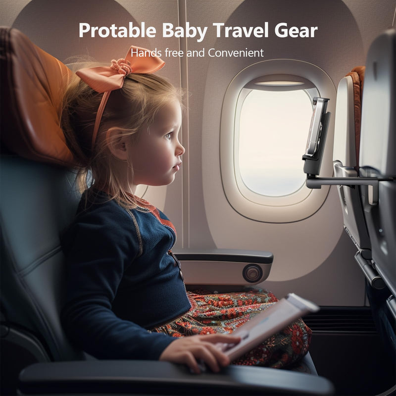 MiiKARE Airplane Travel Essentials Phone Holder, Universal Handsfree Phone Mount for Flying with 360 Degree Rotation, Accessory for Airplane, Travel Must Haves Phone Stand for Desk, Tray Table Black 1 Unit