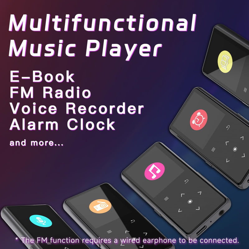 [AUSTRALIA] - 128GB MP3 Player with Bluetooth, Portable Music Player with Built-in Speaker, Enjoying Your Digital Music and Audiobooks Anytime,Includes FM Radio,Recorder,E-Book,and Comes with Earphones Black_V6 