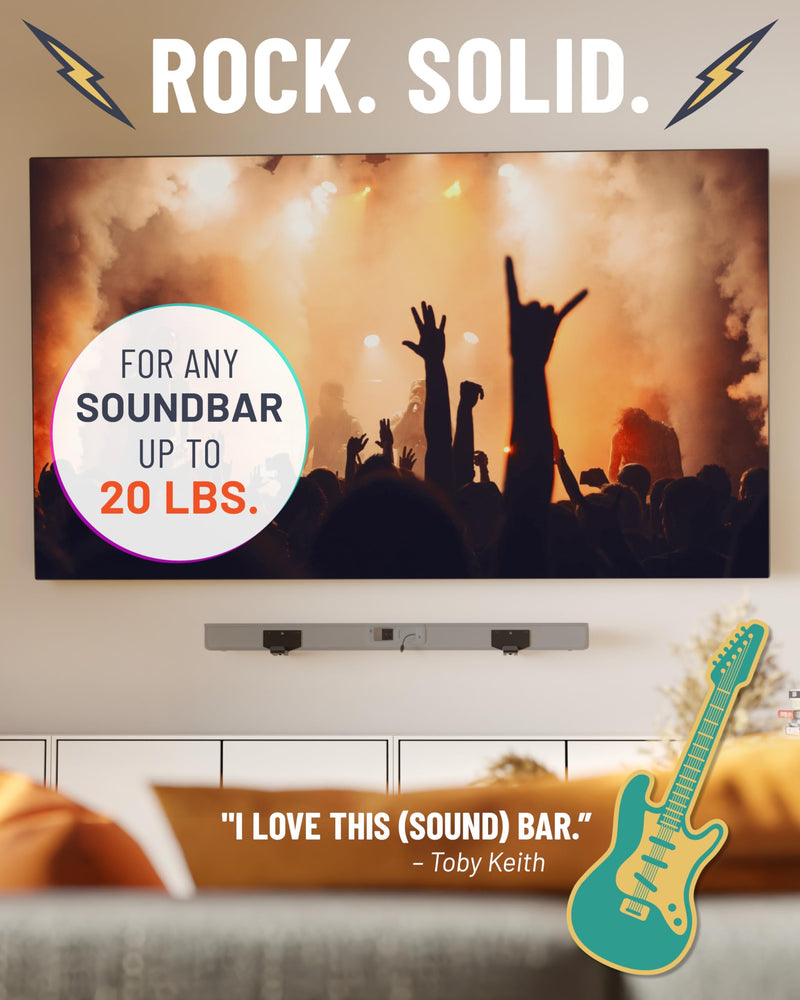 ECHOGEAR Soundbar Wall Mount Bracket - Works with All Soundbars Including Samsung, Vizio, LG, & More - Depth Adjustable for Dolby Atmos Soundbars