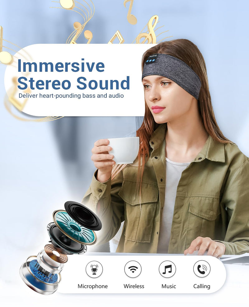 [AUSTRALIA] - Sleep Headphones Bluetooth Headband, Sports Wireless Earphones Music Sleeping Earbuds with HD Stereo Speaker for Mom Women Men Teen Running Cool Gadgets Unique Gifts Charcoal Grey 
