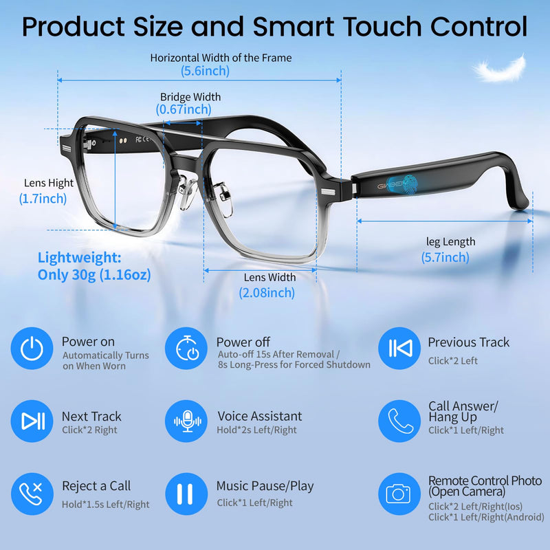Aviator Smart Glasses for Men & Women, Audio Bluetooth Glasses | Wear Induction Power On/Off, Touch Control, Photochromic Lens, Sunglasses, Music, Hands-Free Calls, UV/Blue Light Protection Gradient Black