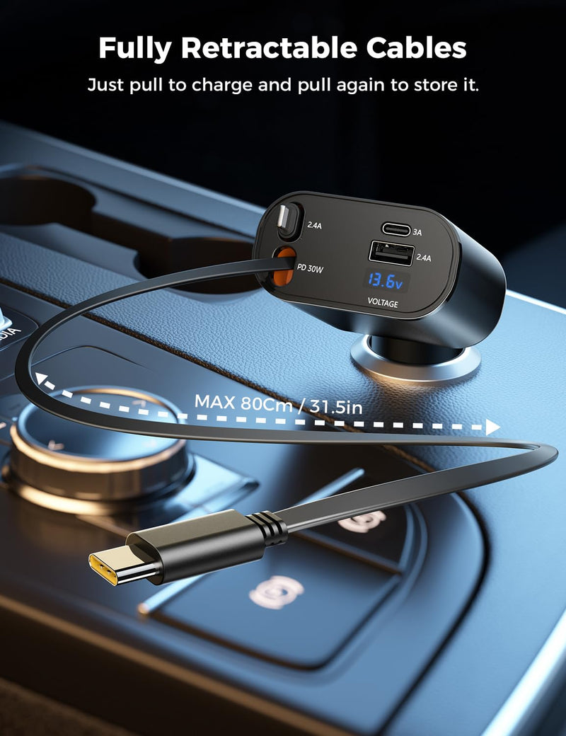 Bundle SUPERONE Retractable Car Charger 4 in 1 & 360°Adjustable Vacuum Phone Holder