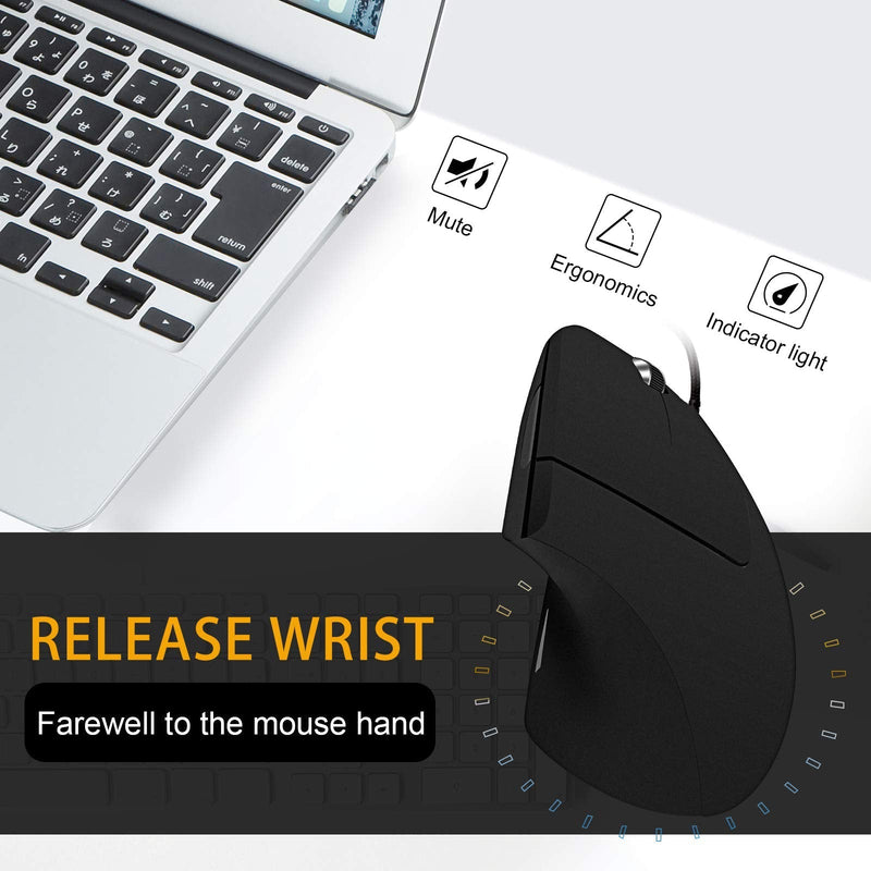 Wired Vertical Mouse, Optical Ergonomic Mouse with 4 Adjustable DPI 800/1200/2000/3200, 5 Buttons USB Computer Mouse , Better for Large and Medium Sized Hands Medium-Large