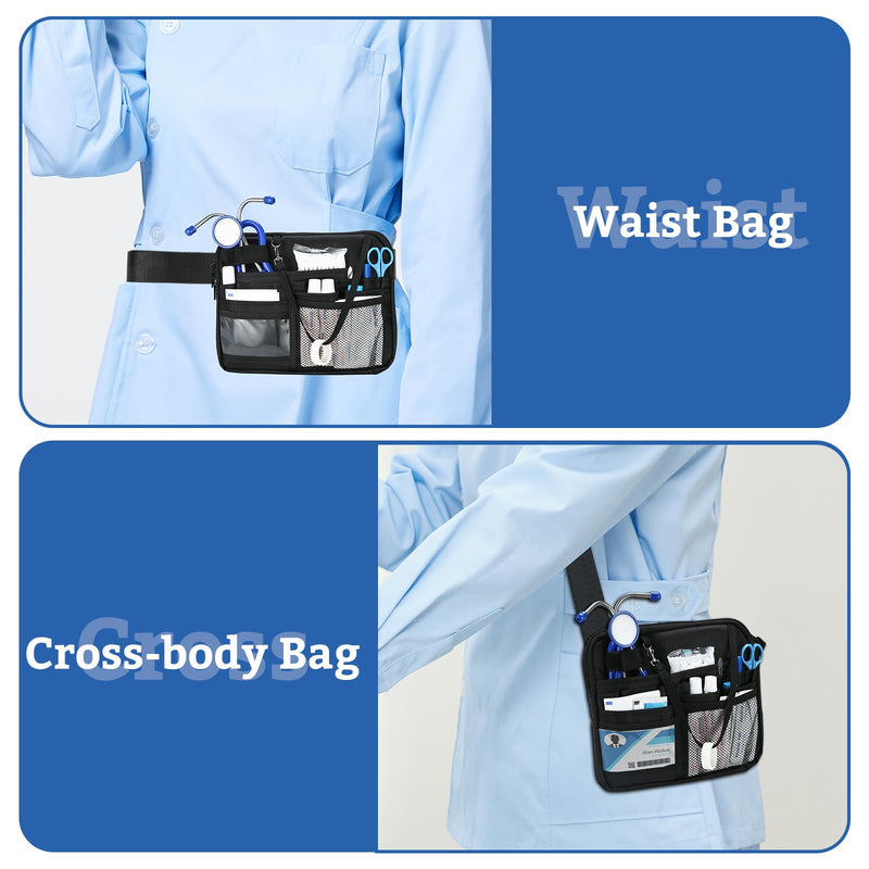 ProCase Nurse Fanny Pack, Lightweight Utility Organizer Pouch for Medical Supplies, Stethoscope, Scissors for RN EMT -Black, Large Black