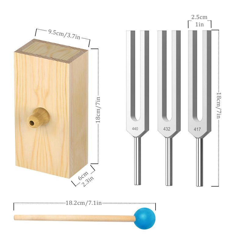440Hz, 432Hz, 417Hz Aluminum Alloy Tuning Fork with Resonance Box and Wooden Hammer，3 pcs tuning fork Suitable for Sound Therapy, Yoga, Relaxation and Meditation