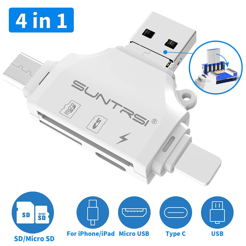 SD/Micro SD Card Reader for iPhone/ipad/Android/Mac/Computer/Camera,Portable Memory Card Reader 4 in 1 Micro SD Card Adapter&Trail Camera Viewer Compatible with TF and SD Card white
