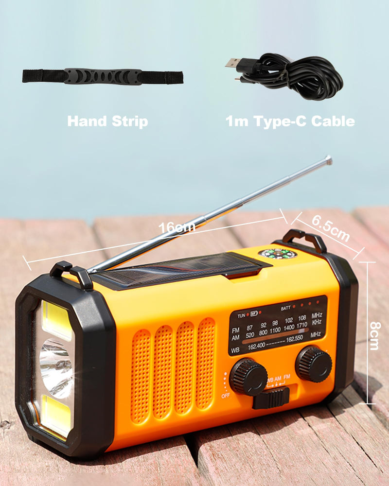 48100mWh/13000mAh Emergency Weather Radio, 4 Way Powered AM/FM/NOAA Portable Solar Crank Radio, Dynamo Phone Charger,700LM LED Flashlight/Reading Lamp,SOS,Compass for Hurricane Storm Camping Survival 13000mAh（Orange)