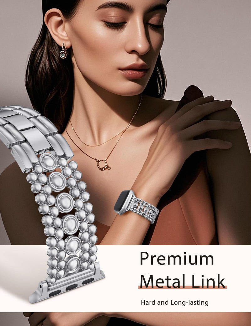 Minyee 2 Packs Band Compatible with Apple Watch Band Women 42/46/38/40/41/44/45/49mm, Celtic Knot Silicone Band & Dressy Pretty Stainless Steel Metal Fancy Studded Designer Link Bracelet