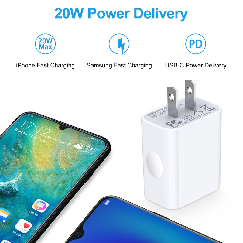 [2-Pack] 20W Samsung Fast Charging Block USB C Power Adapter Android Wall Plug Brick Type C Block for Galaxy A15 5G/A55/A35/A14 5G/A54/A25/A23/A13/A53/S24/S23 FE/S22/S21 FE/Z Flip 5,iPhone 15/14/13