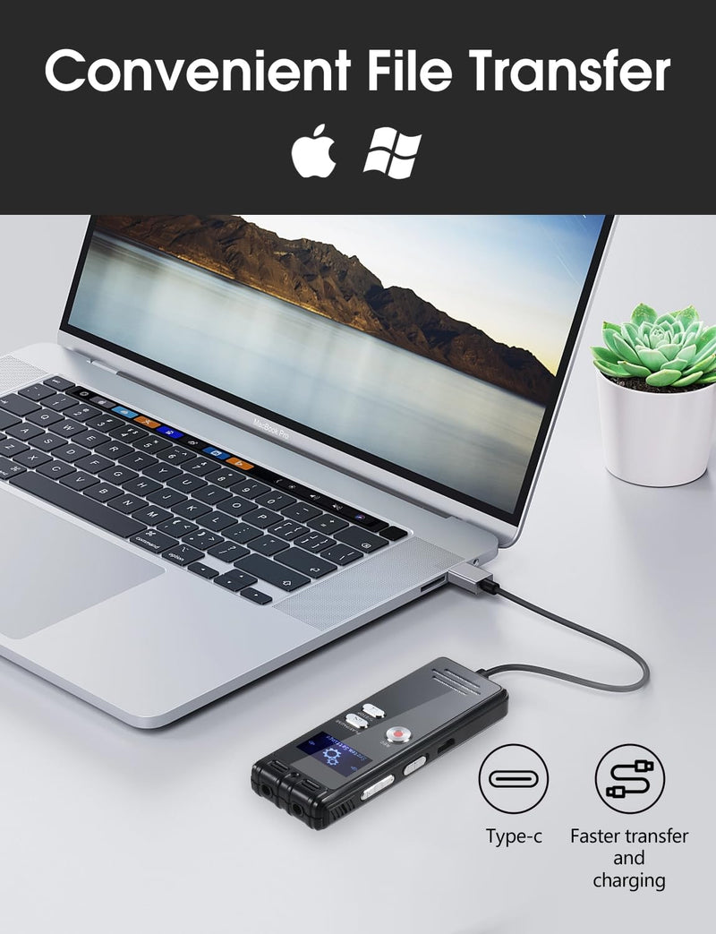 [AUSTRALIA] - 64GB Digital Voice Activated Recorder with Playback - 4552 Hours Audio Recording Device, 3072Kbps HD Dual MIC Tape Recorder Device for Lecture A-B Repeat, MP3 Player, Password,【64GB TF Card Included】 64GB 