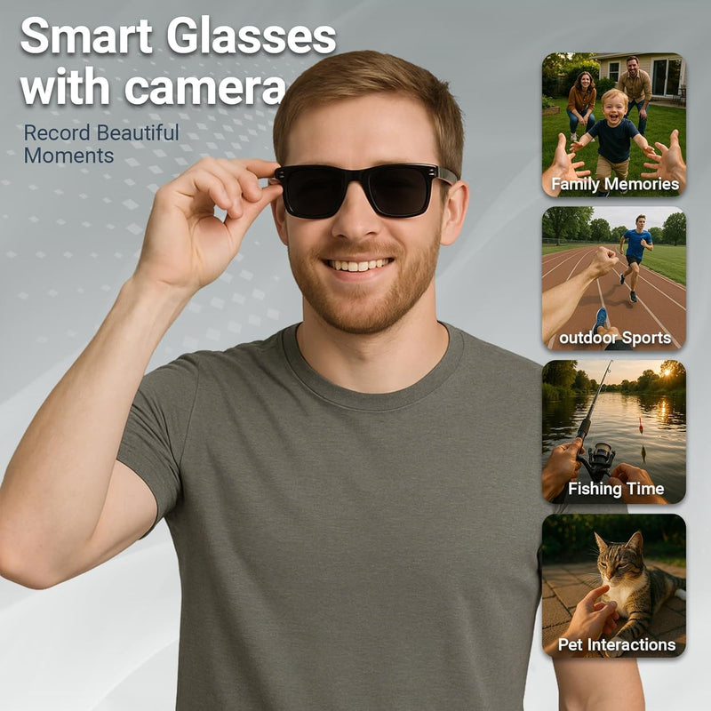 Woostar AI Smart Glasses with Camera, 1080P Video Recording Glasses, Real Time Translation, Recording and Photo Taking, AI Voice Assistant, Open-Ear Audio