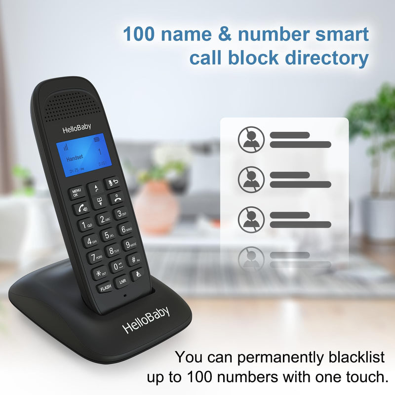 HelloBaby DECT 6.0 Cordless Phone with 2 Handsets, Advanced Call Block, Expandable Cordless Phone with Trilingual Caller ID/Call Waiting, Full-Duplex Handset Speakerphone, Reliable 1000ft Range HB1688-2