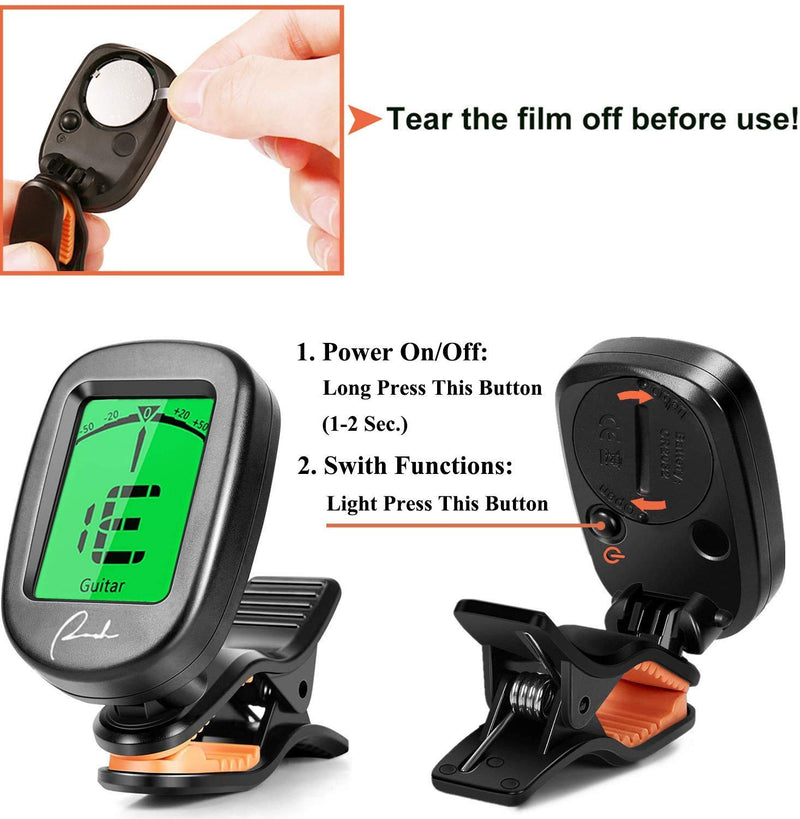 Ranch 5 pcs Guitar Tuner Clip On for Acoustic/Electric Guitar, Ukulele, Violin, Bass, Banjo and Chromatic Tuning Modes Black-5-Pack