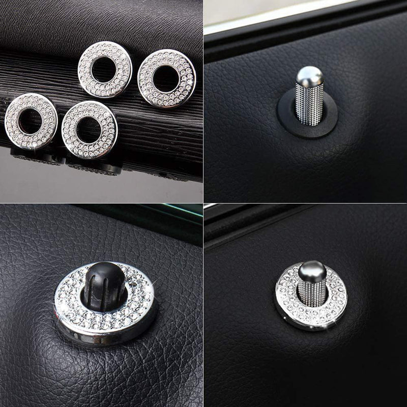 [AUSTRALIA] - 4PCS Bling Car Door Lock Inner Stickers, Bling Car Inner Door Lock Sparkle Stickers, Rhinestones Pull Rod Bolt Decorations Car Interior Accessories for Mercedes Benz C Class C200L GLC260 White 