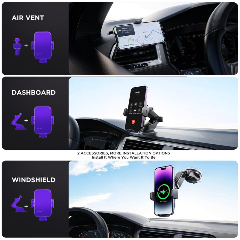 Wireless Car Charger,【7 Colored RGB Backlit】Mosurr 15W Auto Clamping Car Charger Phone Mount Holder fit for iPhone 15 14 13 12 Mini Pro Max 11 XR XS, Samsung Galaxy S24 Ultra S23 S22 S21+ Note 20, etc Black