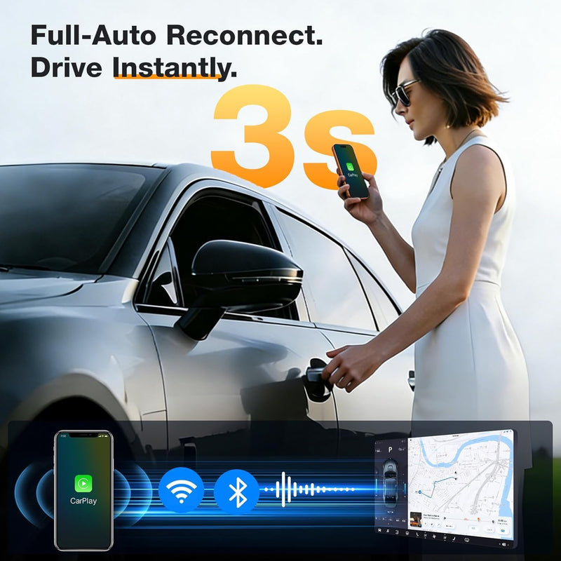 Wireless CarPlay Adapter for Apple [2026 Upgraded A7-Ultra Chip] Multi-User, Full-Auto Car Play Wireless Adapter for iPhone 6-17 Pro Max, Zero Latency, Cars 2015+, Plug & Play Black