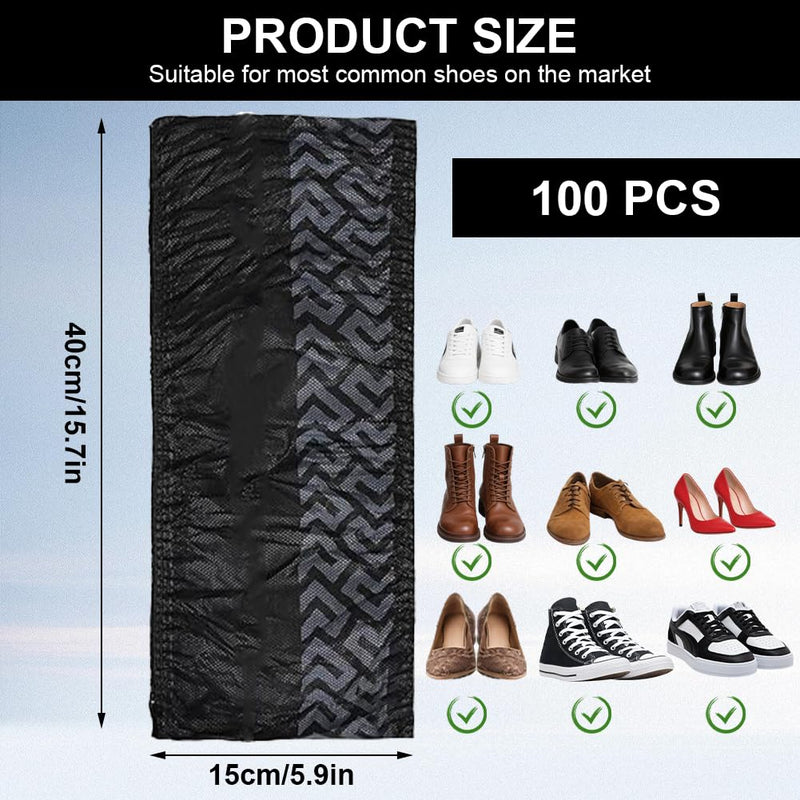 Black Non-Woven Fabric Shoe Covers Disposable 100 x Reusable Covers Shoes, Universal Size Shoe Cover, Disposable Overshoes, Waterproof, Shoe Covers Extra Tear-Resistant and Waterproof (L) L