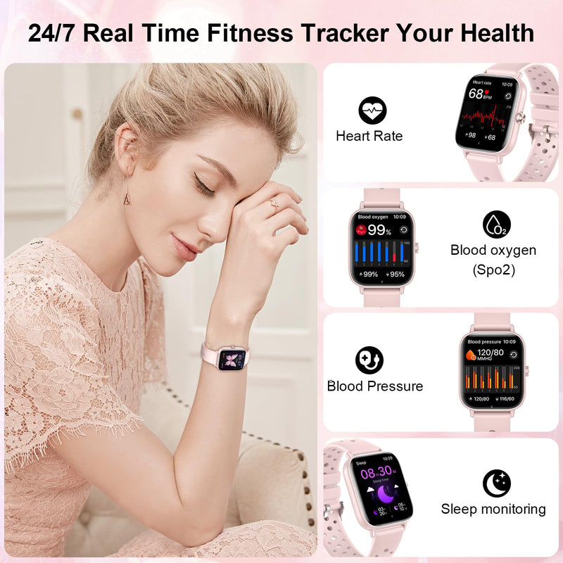 Smart Watches for Women,1.83" HD Watch with Calls and Messages/Heart Rate/Sleep/Female Cycle,Fitness Tracker Smartwatch for Android/iOS Compatible,Gold & Pink