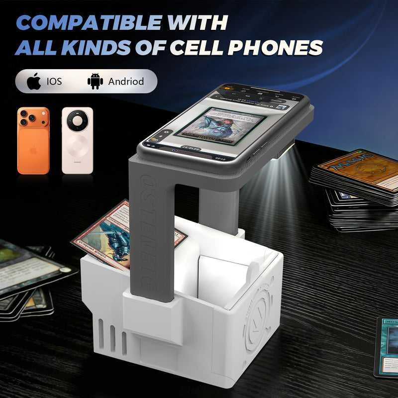 [AUSTRALIA] - Card Scanner Pro Max–Card Scanner Stand for MTG & TCG, Scan Sleeved & Unsleeved Trading Cards, Phone Holder with Rechargeable Magnetic Fill Light, 3 Modes 6 Levels, MTG Card Scanner Stand for ManaBox 