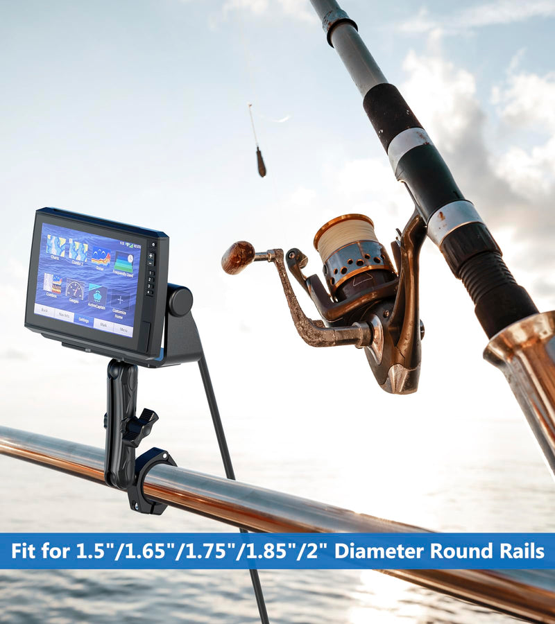 VAZESWIN 1" Ball Fish Finder Mount for 1.5"/1.65"/1.75"/1.85"/2" Round Rail | Aluminum Alloy Universal Marine Electronic Mount with 5.9" Long Arm, Rectangular Plate & Bar Clamp Base for Garmin, Lowrance