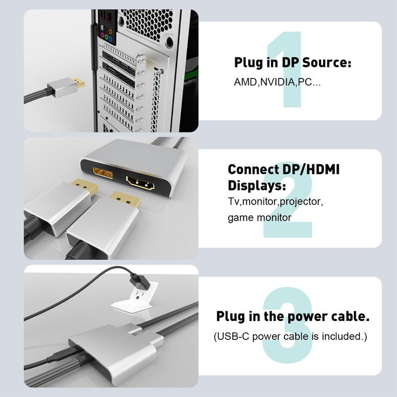 DisplayPort to HDMI and DisplayPort Adapter | 4K 60Hz DP Splitter Extended Display Adapter for DP and HDMI Dual Monitors,Display Port 1 in 2 Out Splitter for Dell, NVIDIA, AMD, Lenovo, HP MST-DP to DP with HDMI Splitter