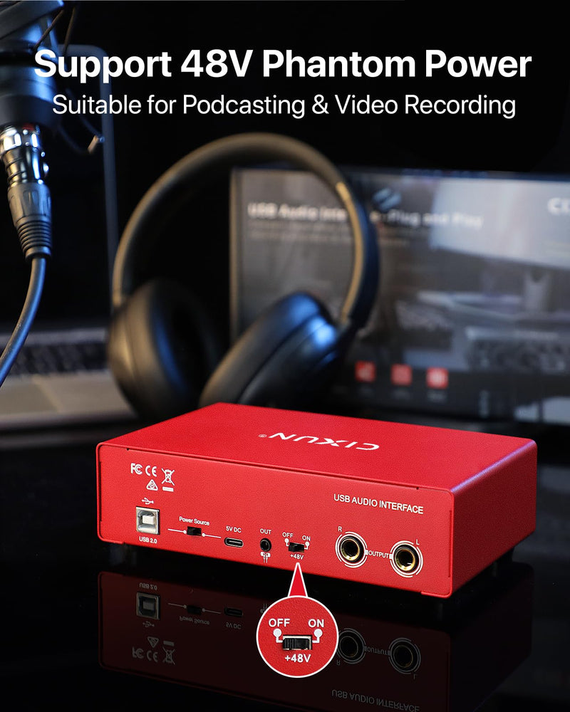 2i2 USB-C Audio Interface for PC/Mac Recording, 24-bit/192kHz, Dual TS/XLR Inputs, +48V Phantom Power, Studio/Podcast/Streaming (Scarlet) Scarlet (B-002)