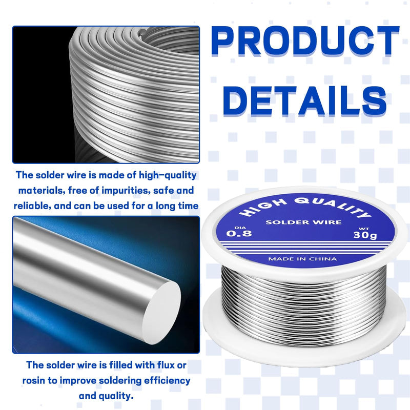 Solder 0.8 mm, 30 g, Solder with Flux, Solder Wire, Solder Wire, Solder Wire, Solder Lead-Free with Rosin Core, for Repair and DIY of Electronic Electric Soldering Components