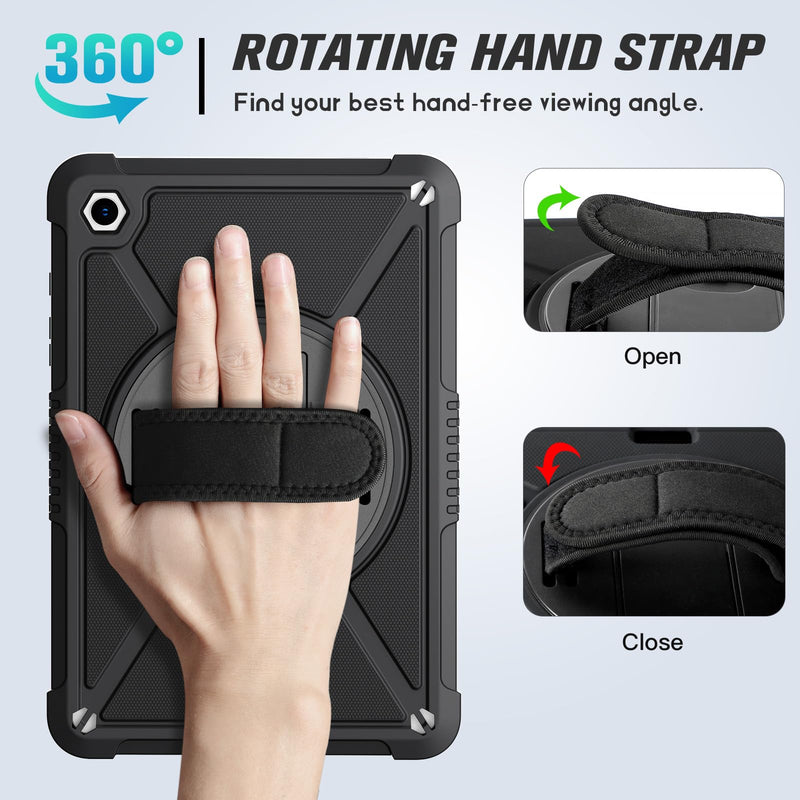 ZtotopCases for Samsung Galaxy Tab A9+ / A9 Plus 11'' 2023 (SM-X210/X216/X218), Shockproof Hard Duty Case with Screen Protector+360 Rotating Hand Strap&Stand+Shoulder Strap for Tab A9+ Tablet, Black A9 11Inch Black