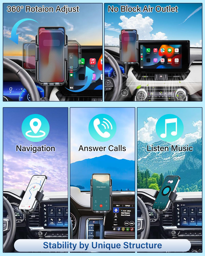 PZK Car Phone Mount for 2024-2026 VW/Volkswagen Atlas/Altas Cross Sport | SE/SEL/Premium R-Line /R-Line Accessories 12-inch Screen Auto Lock Phone Holder 360° Rotation Not Affect Vent Phone Stand Without Extension Rod