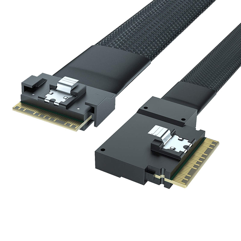 10Gtek 24G Internal SlimSAS SFF-8654 to SFF-8654 8i Cable, PCIE 4.0, 85-ohm, Straight to Right Exit, 0.5-m(1.65ft) 0.5m
